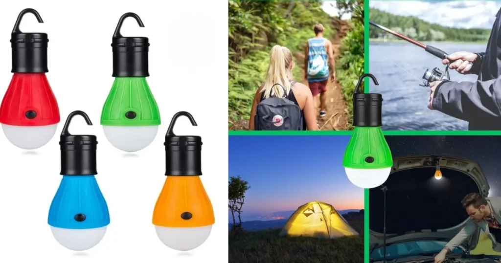 Conjunto completo de lanternas LED coloridas com demonstração de uso em atividades outdoor
