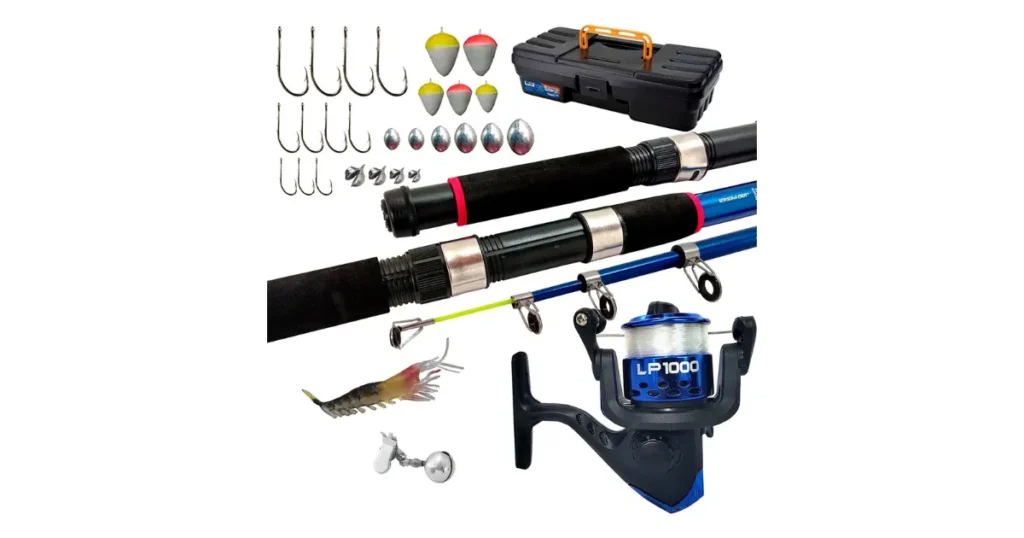 Kit de pesca com vara telescópica, molinete e diversos acessórios